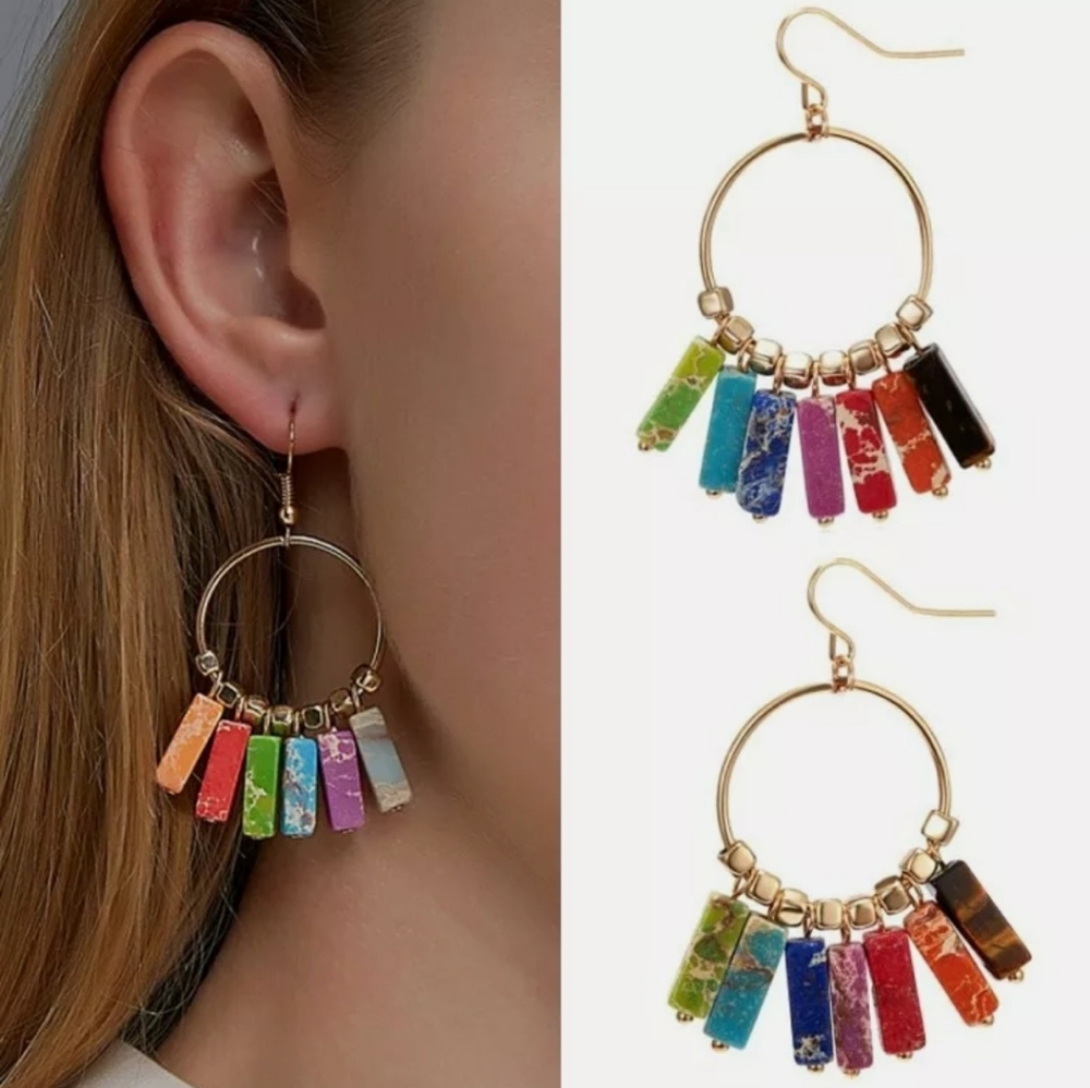 CHAKRA BALANCING NATURAL STONE EARRINGS - Picture 3 of 4